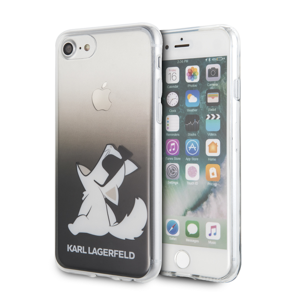 iPhone 7/8/SE2020 Karl Lagerfeld Choupette mintás tok áttetsző/fekete