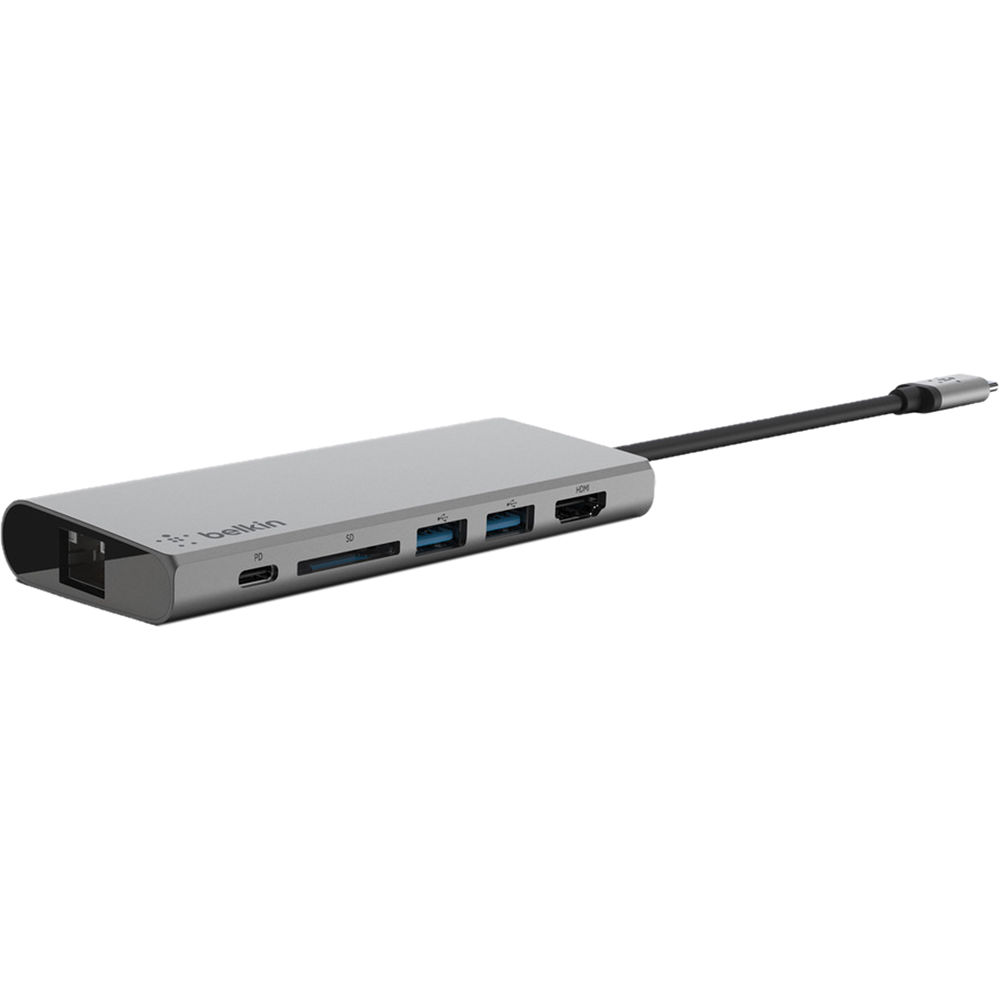 Belkin MediaHUB Type-C - 4K HDMI, 2X USB 3.0, Ethernet, kártyaolvasó szürke 