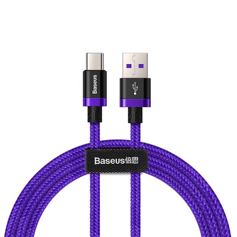 Baseus Purple Gold Red USB/USB-C nylon harisnyázott kábel 40W gyorstöltési teljesítménnyel QC3.0 1m lila (CATZH-A05)