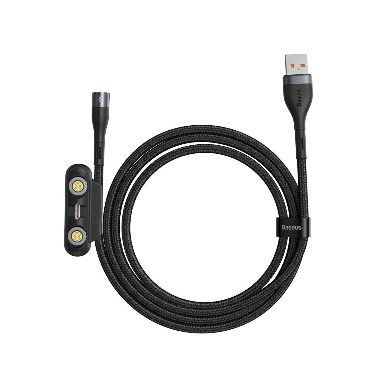 Baseus Zinc mágneses kábel USB + Csatlakozóvég szett 3A 1m fekete/szürke (CA1T3-AG1)