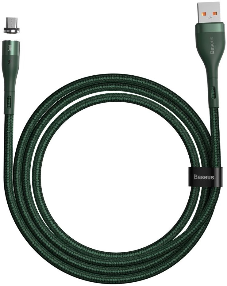 Baseus Zinc mágneses USB / Micro USB kábel 2.1A 1m zöld (CAMXC-K06)