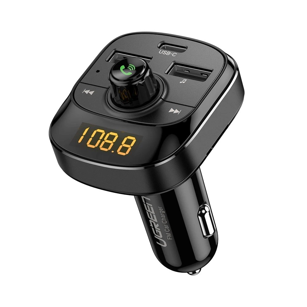 Ugreen Univerzális autós töltő és FM Transmitter Bluetooth 5.0 3xUSB TF micro SD 4,8A fekete (ED040 70717)