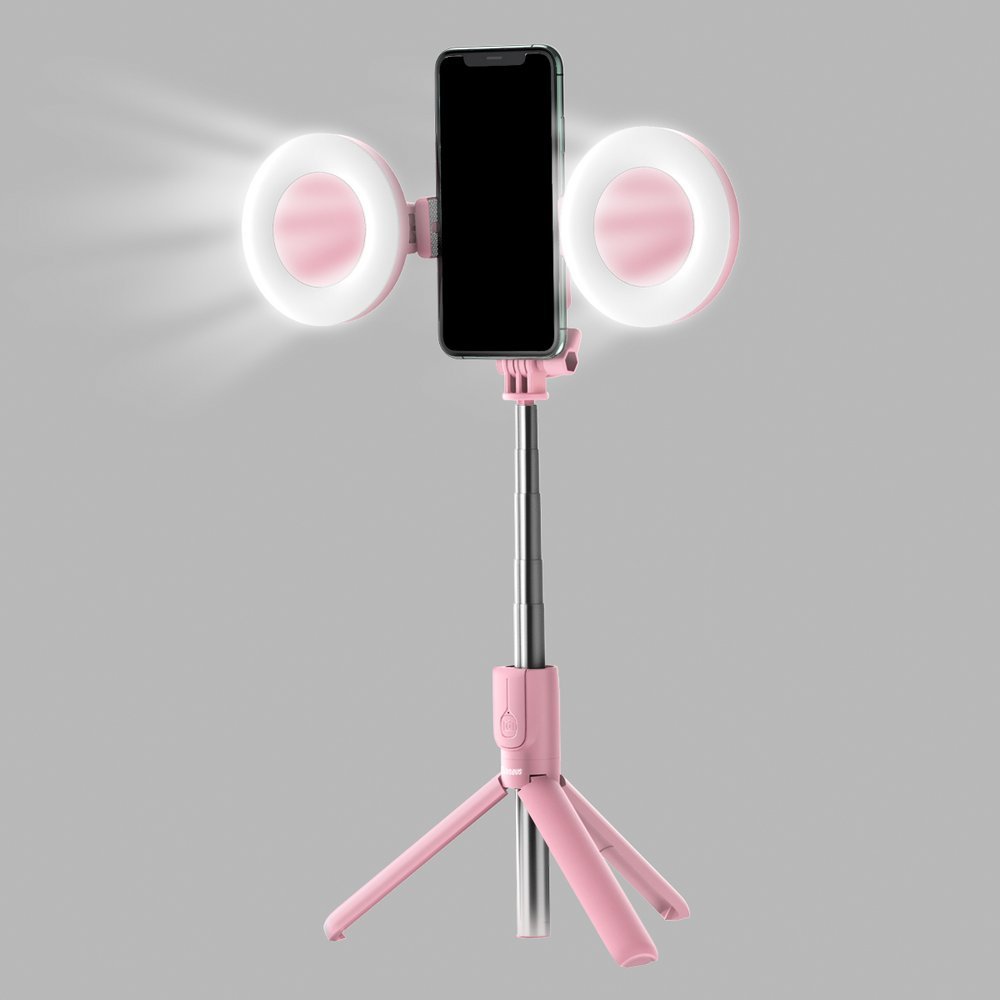 Baseus Selfie bot és teleszkópos tripod állvány bluetooth kioldóval pink + 2 körfény lámpa (SUDYZP-F04)