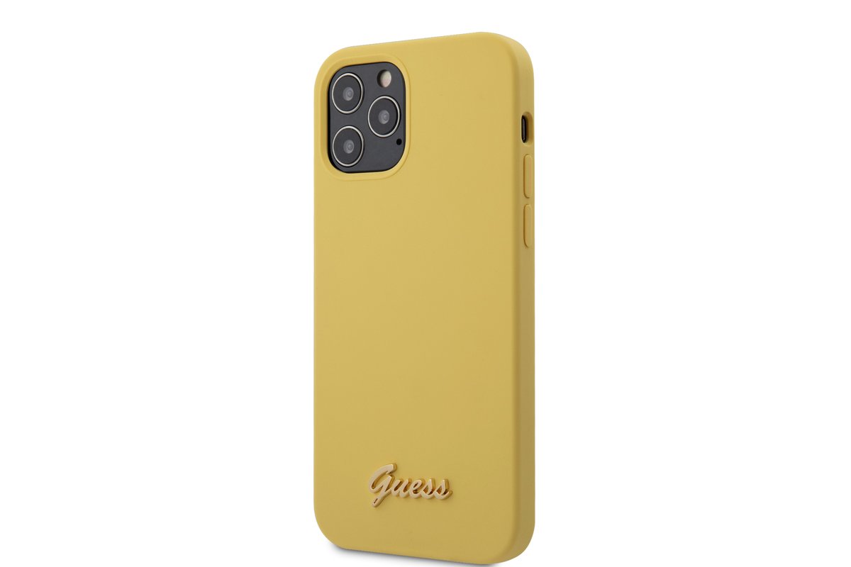 iPhone 12 Pro MAX Guess GUHCP12SLSLMGYE Metal Logo szilikon tok sárga