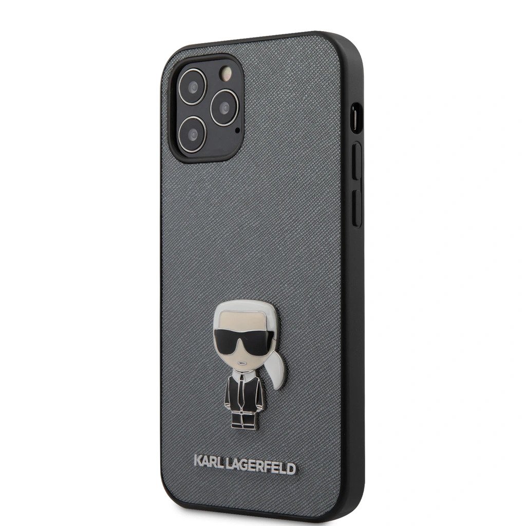 iPhone 12/ 12 Pro Karl Lagerfeld KLHCP12MIKMSSL Iconic Saffiano tok szürke