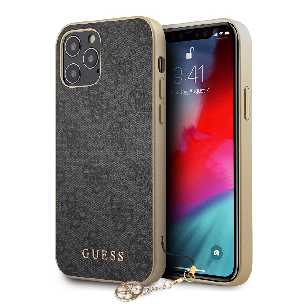 iPhone 12/ 12 Pro GUESS GUHCP12MGF4GGR  4G Charms tok szürke