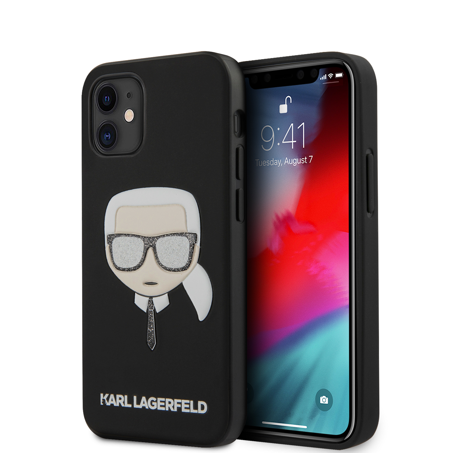 iPhone 12 mini Karl Lagerfeld KLHCP12SGLBK Glitter Head tok fekete