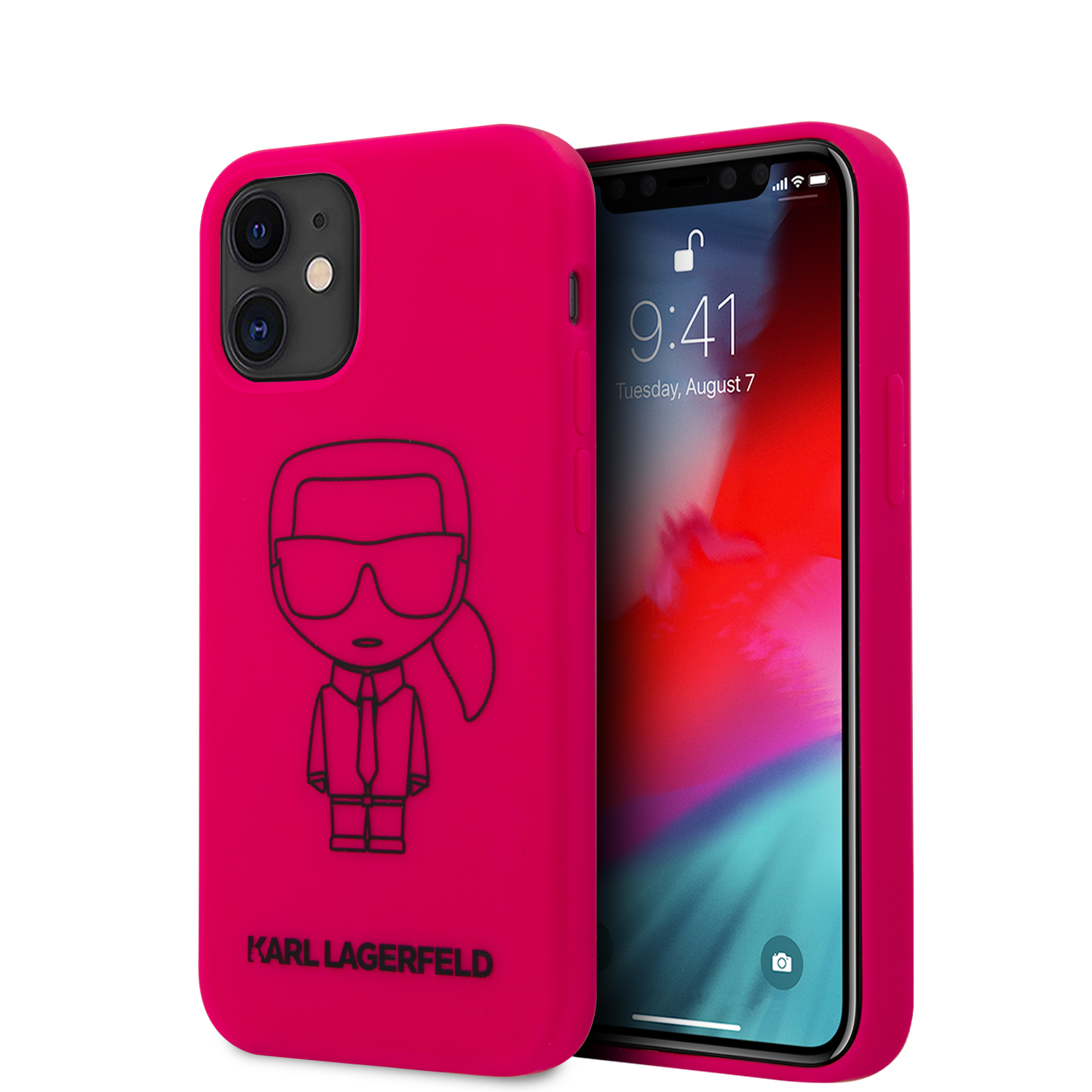iPhone 12 mini Karl Lagerfeld KLHCP12SSILFLPI Ikonik Outline szilikon tok pink