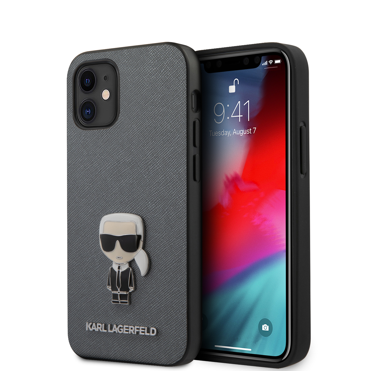 iPhone 12 mini Karl Lagerfeld KLHCP12SIKMSSL Iconic Saffiano tok szürke