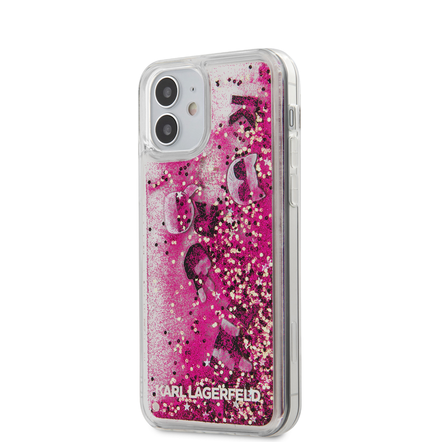 iPhone 12 mini Karl Lagerfeld Liquid Glitter Charms tok pink