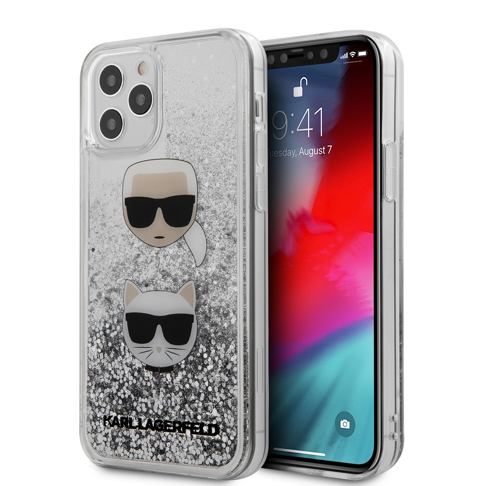 iPhone 12/ 12 Pro Karl Lagerfeld KLHCP12MKCGLSL Liquid Glitter 2 Heads tok áttetsző/ ezüst