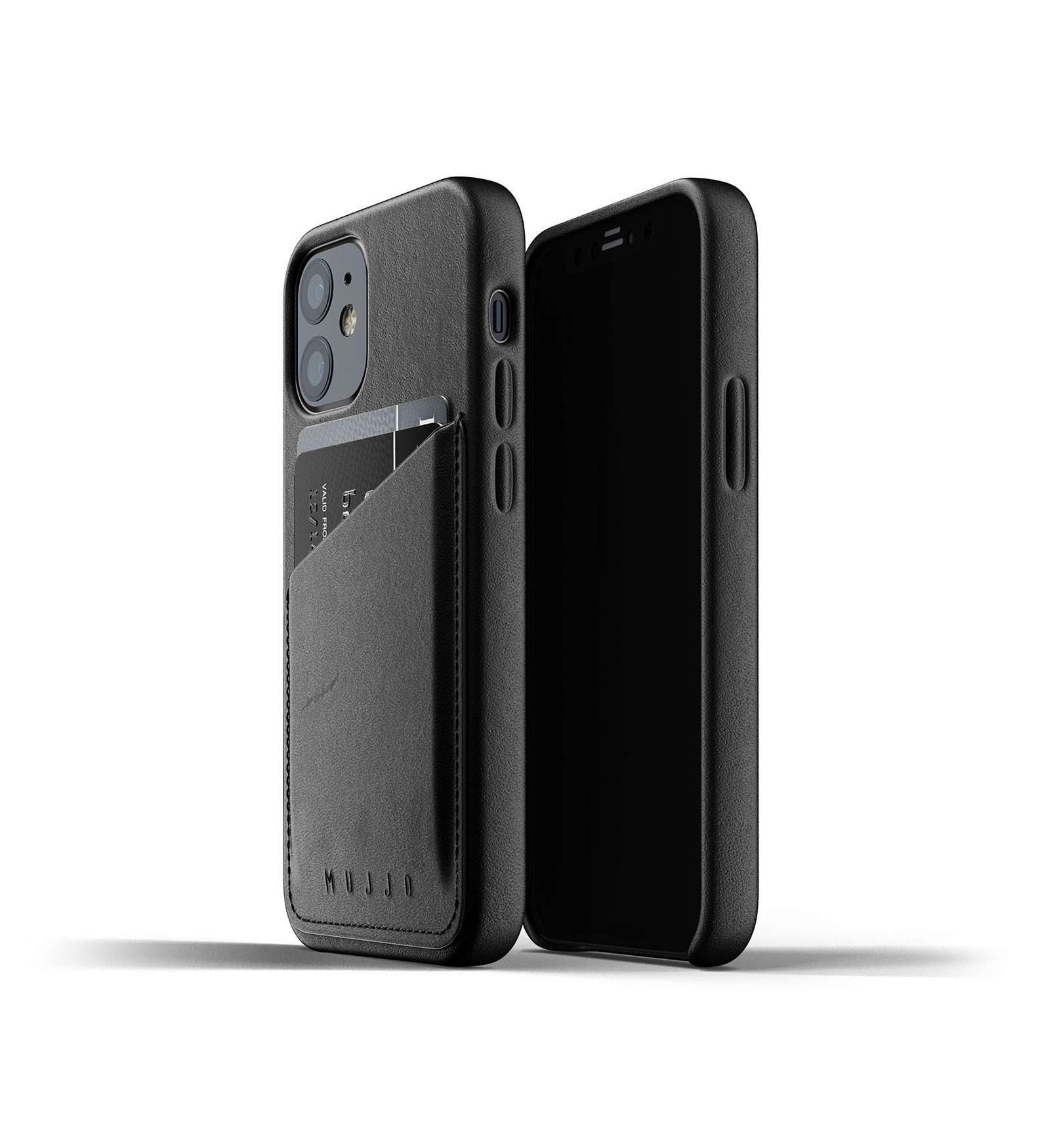 iPhone 12 mini Mujjo Valódi bőr tok kártyatartóval fekete