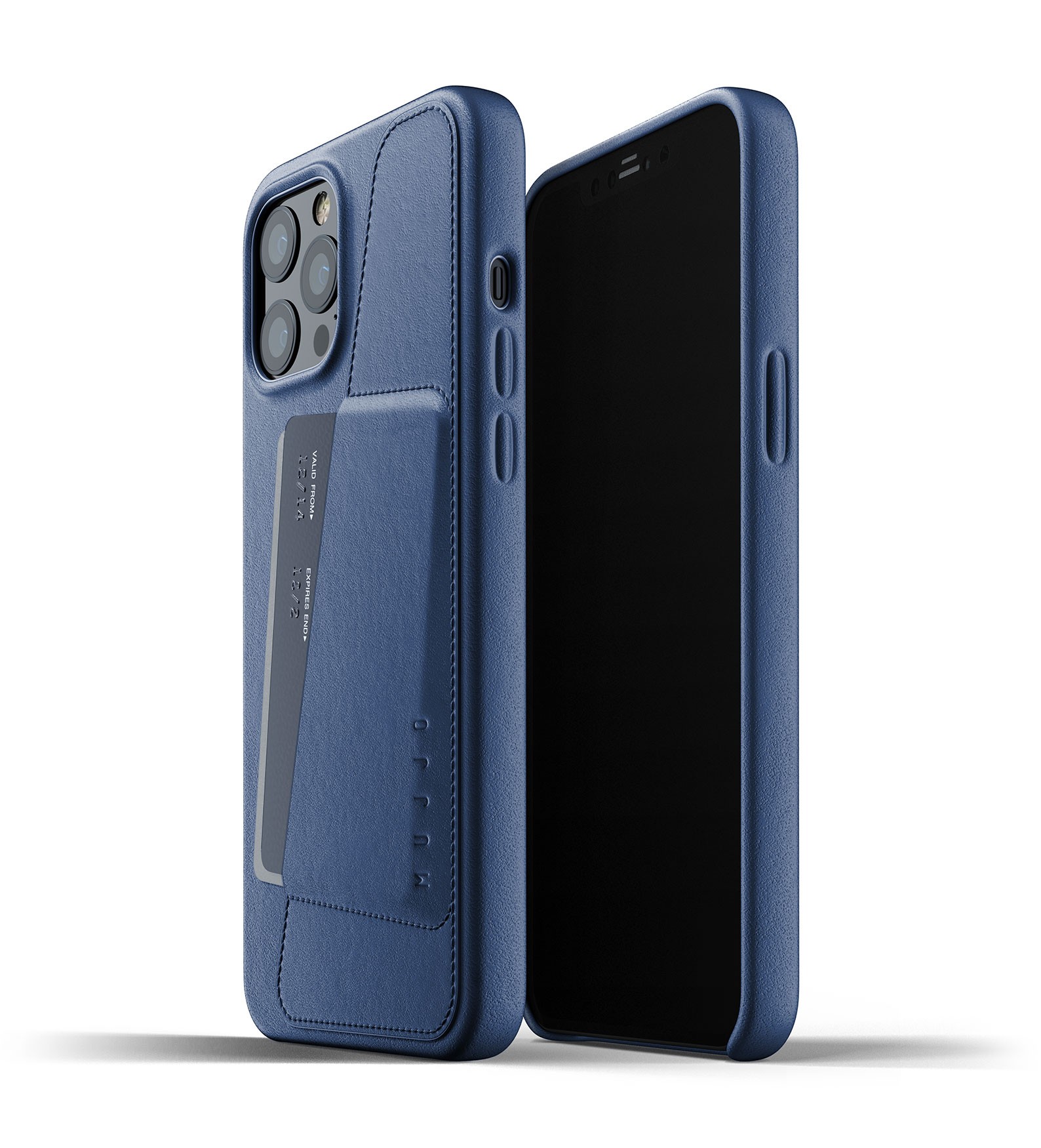 Mujjo Valódi bőr tok kártyatartóval iPhone 12 Pro MAX Monaco Blue