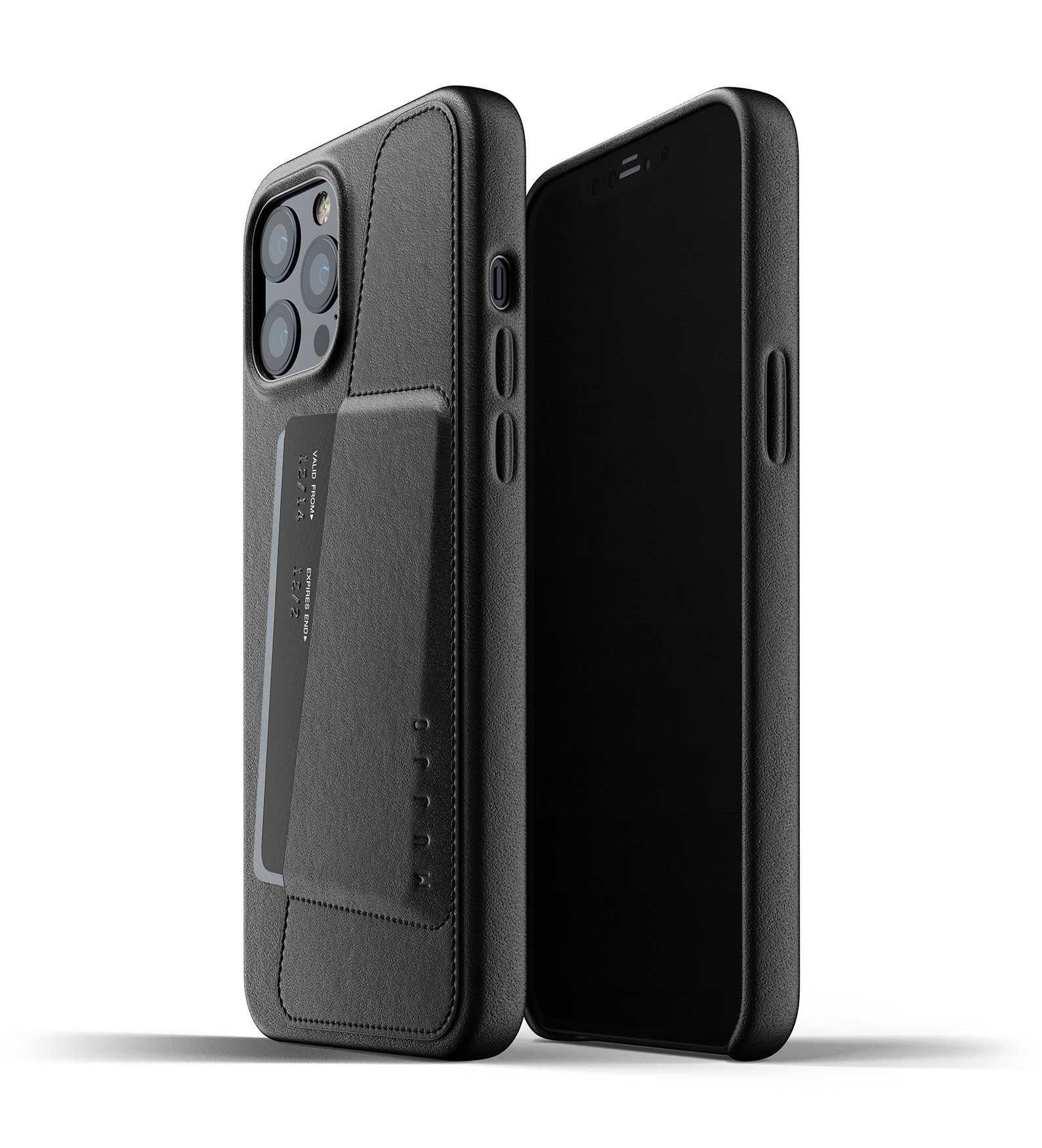Mujjo Valódi bőr tok kártyatartóval iPhone 12 Pro MAX fekete