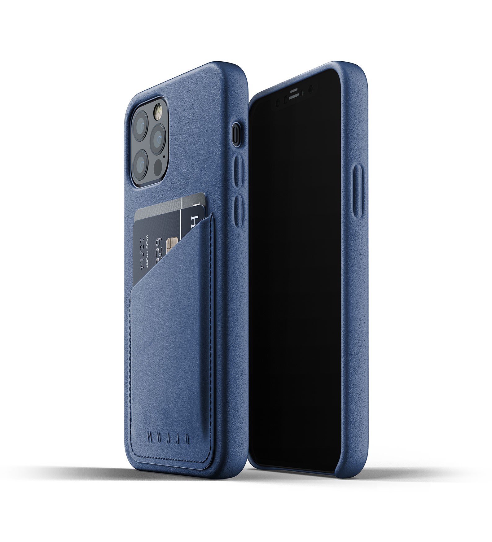 Mujjo Valódi bőr tok kártyatartóval iPhone 12/ 12 Pro Monaco Blue