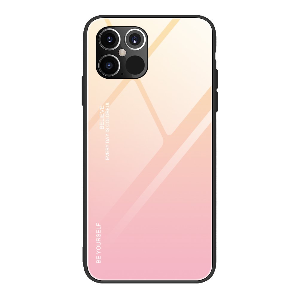 iPhone 12 Pro MAX Gradient 9H üveghátlapú tok szilikon kerettel pink