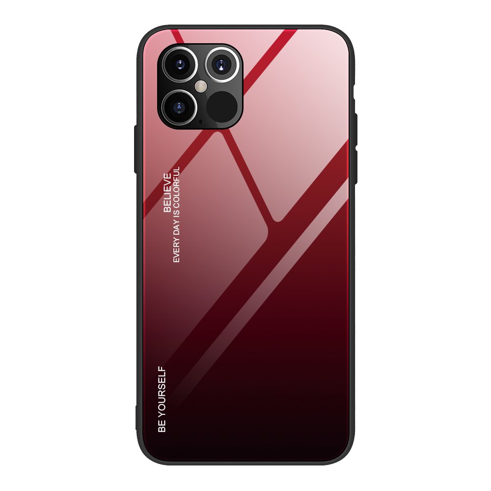 iPhone 12 Pro MAX Gradient 9H üveghátlapú tok szilikon kerettel piros/ fekete