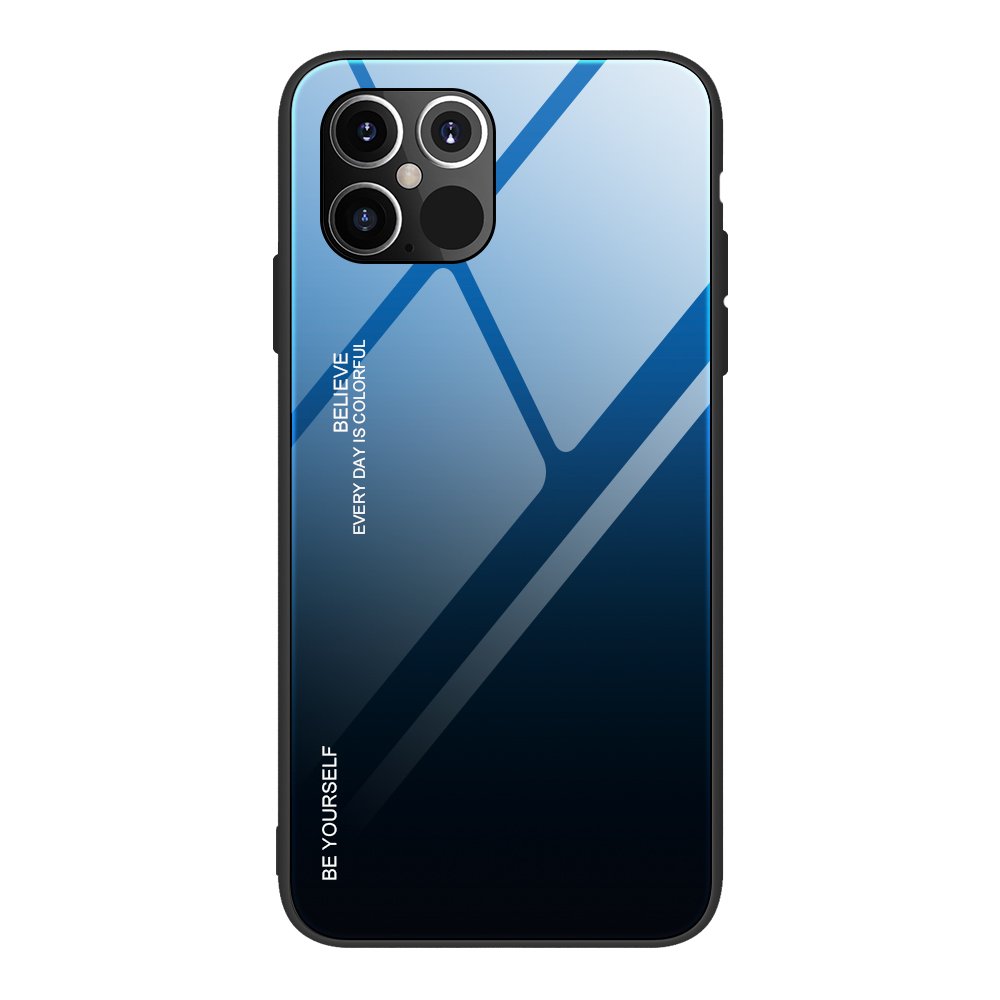 Gradient 9H üveghátlapú tok szilikon kerettel iPhone 12 Pro MAX kék/ fekete