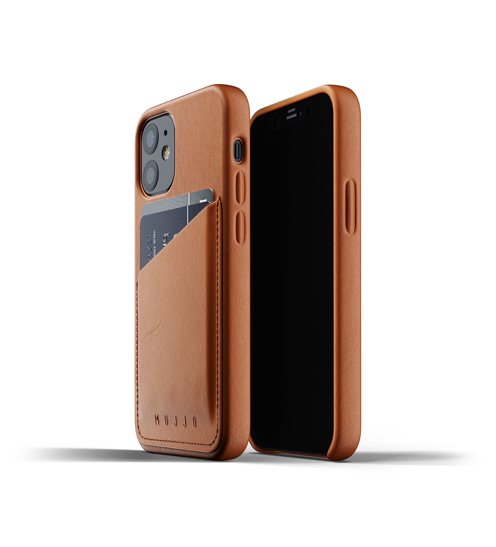 iPhone 12 mini Mujjo Valódi bőr tok kártyatartóval barna