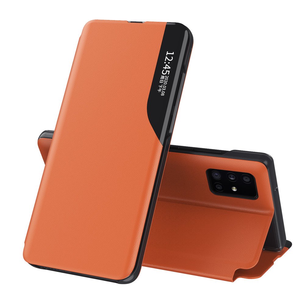 Eco Leather View Case intelligens fliptok Huawei P40 Lite E narancssárga