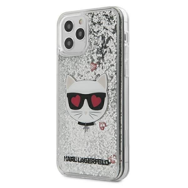 Karl Lagerfeld KLHCP12LLCGLSL Liquid Glitter Choupette Head tok iPhone 12 Pro MAX átlátszó/ ezüst flitteres