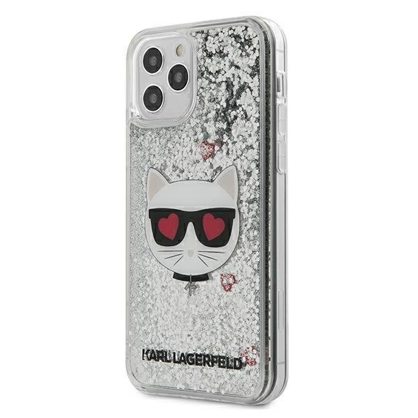 iPhone 12 / 12 Pro Karl Lagerfeld KLHCP12MLCGLSL Liquid Glitter Choupette Head tok átlátszó/ ezüst flitteres