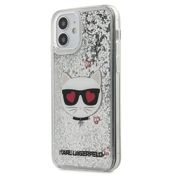 iPhone 12 mini Karl Lagerfeld KLHCP12SLCGLSL Liquid Glitter Choupette Head tok átlátszó/ ezüst flitteres
