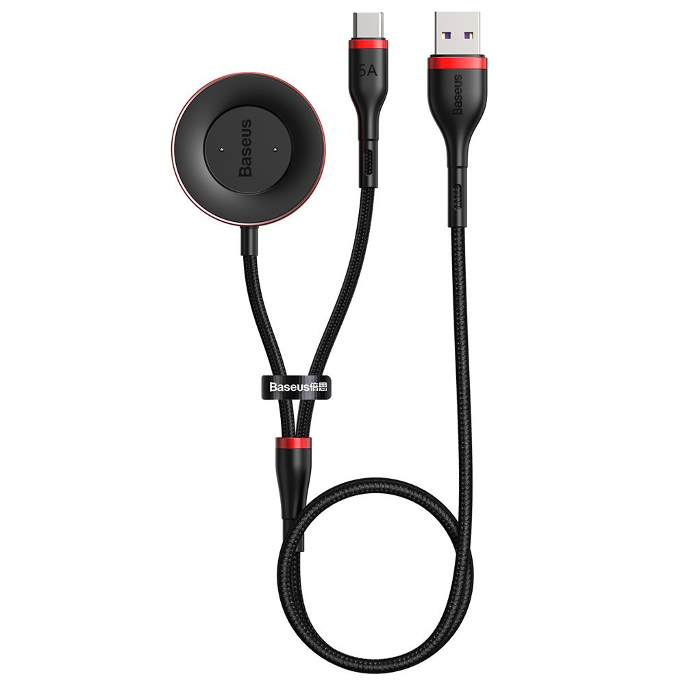 Baseus 2in1 USB - USB Type C 40 W kábel + Huawei / Honor okosóra vezeték nélküli Qi töltő piros (CA1T2-91)