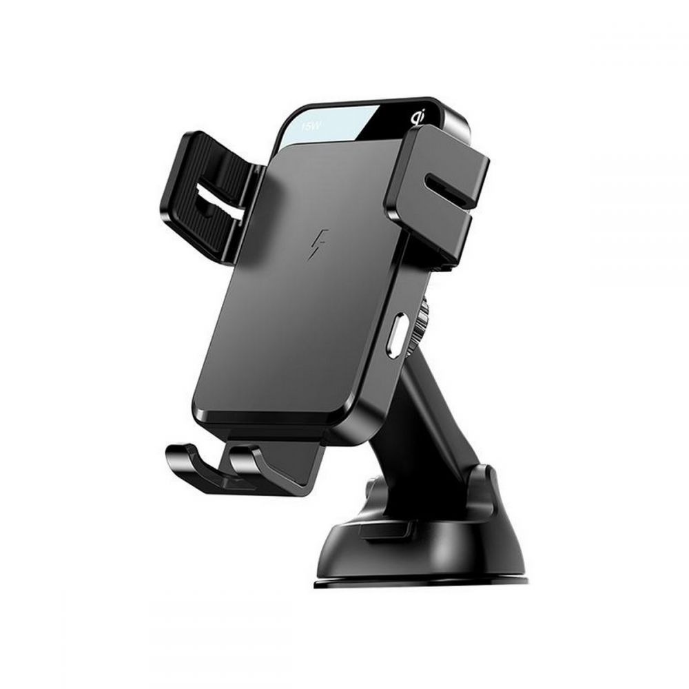 Joyroom JR-ZS219 műszerfalra helyezhető autós telefontartó és QI vezeték nélküli töltő fekete