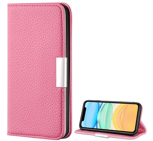 iPhone 12 mini Bőr hatású fliptok rózsaszín