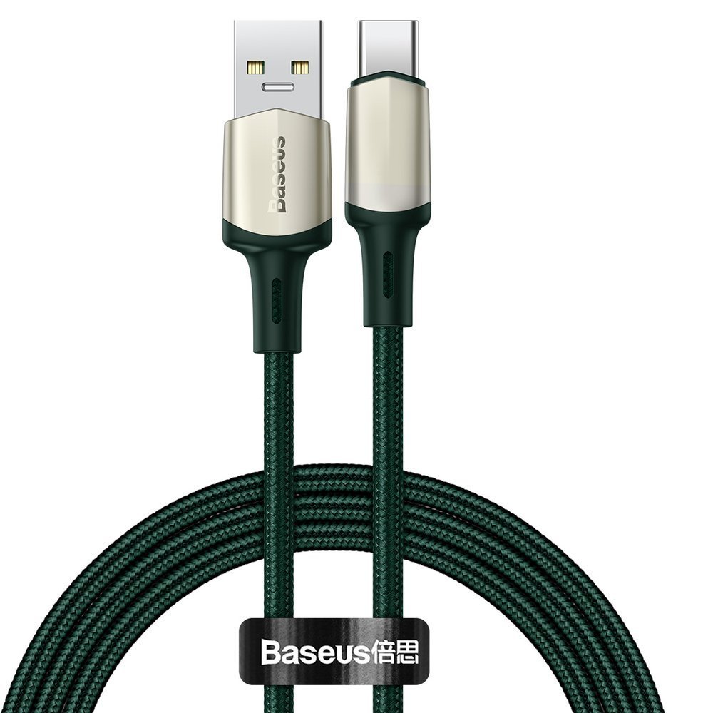 Baseus Cafule Nylon harisnyázott USB/USB-Type C kábel VOOC QC 3.0 5A 1m zöld (CATKLF-VA06)
