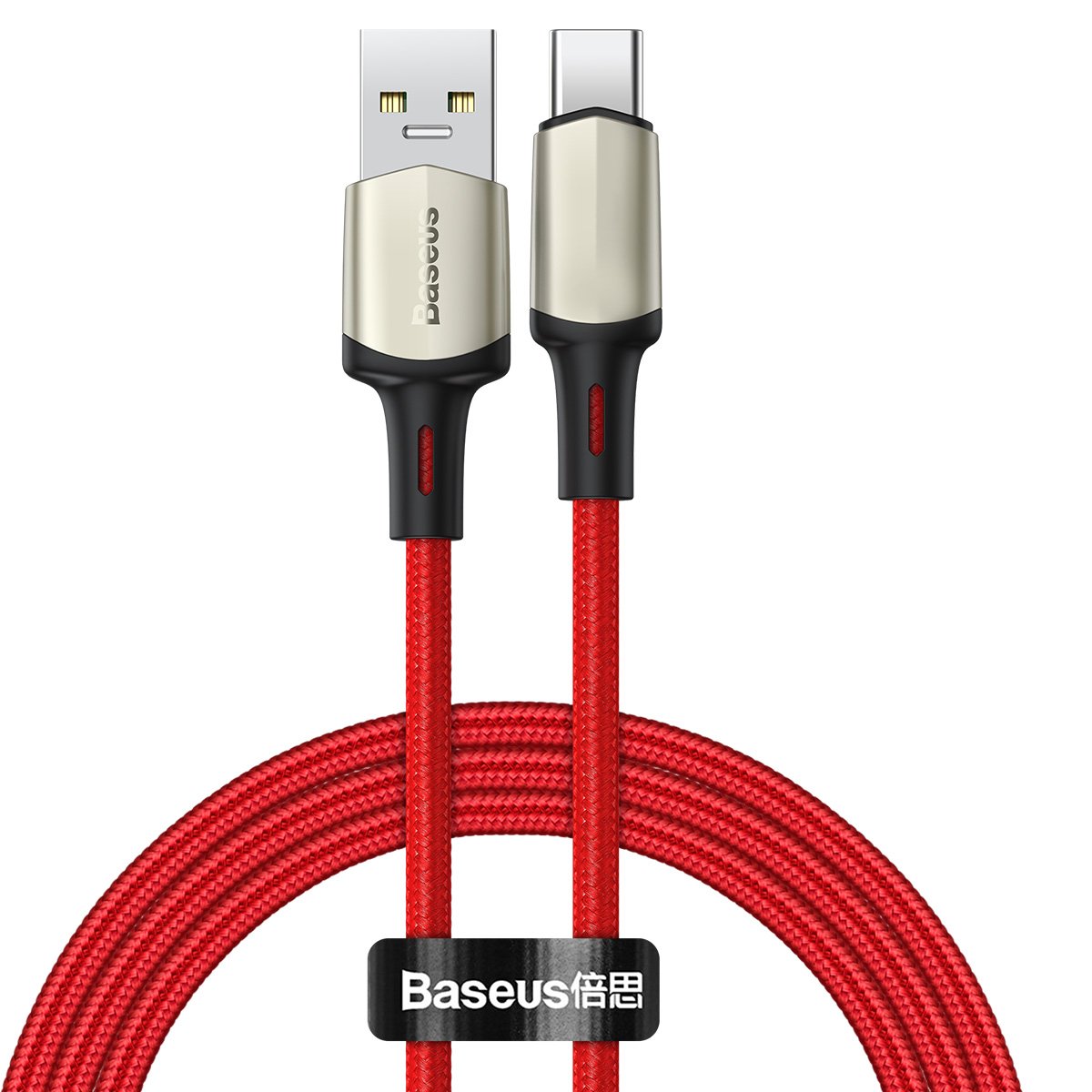 Baseus Cafule Nylon harisnyázott USB/USB-Type C kábel VOOC QC 3.0 5A 2m piros (CATKLF-VB09)