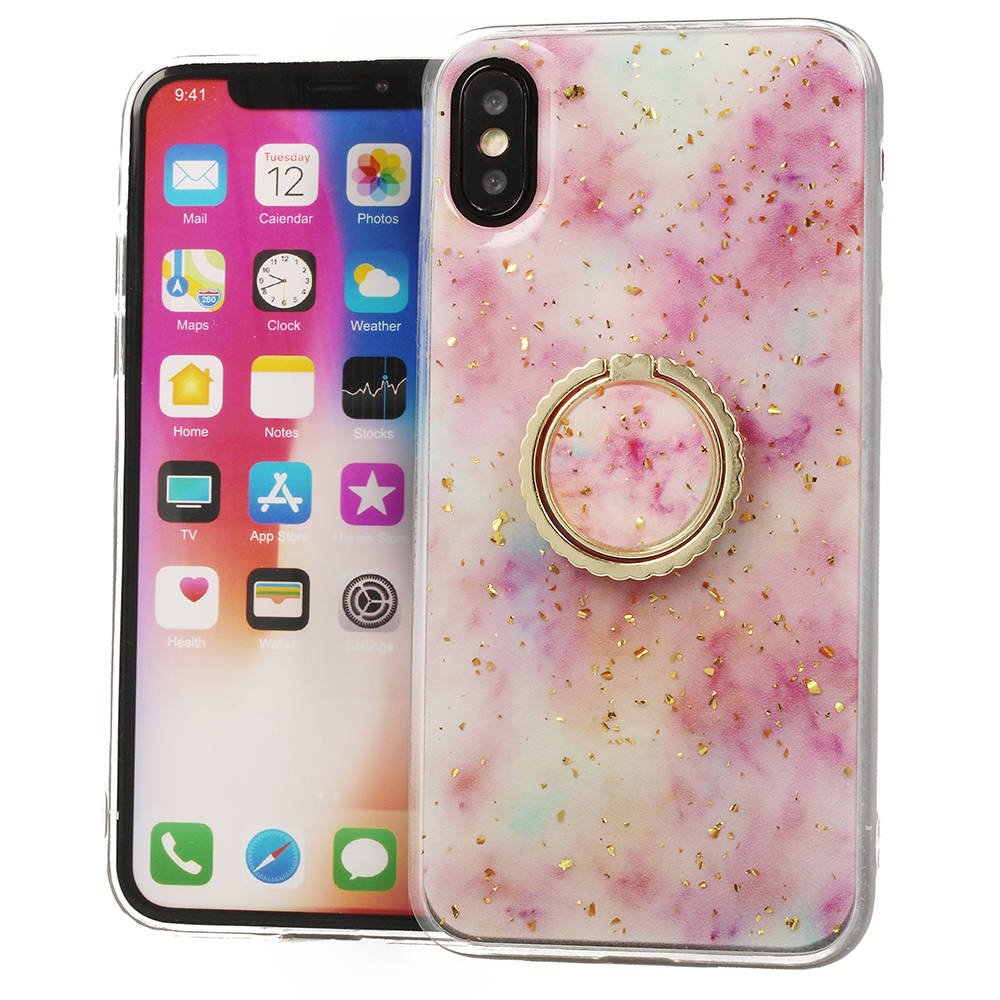 iPhone 12 mini Marble márvány mintás tok gyűrű támasszal pink