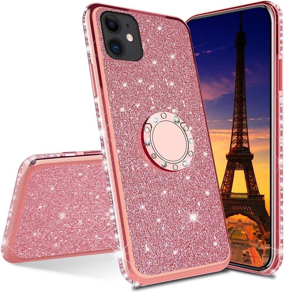 iPhone 12 mini Diamond csillogó tok gyűrű támasszal pink