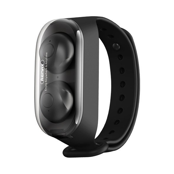 Remax TWS-15 vezeték nélküli bluetooth fülhallgató csuklópánt tárolóval fekete