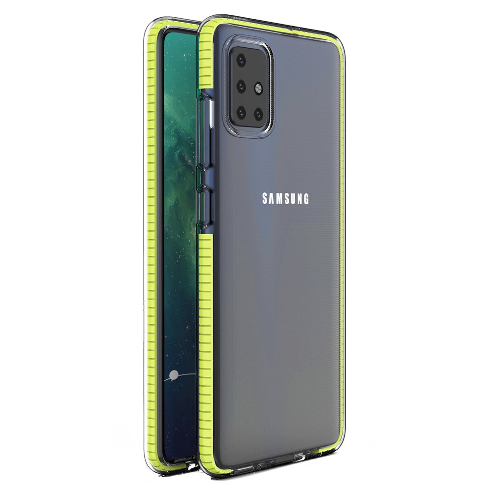 Samsung A51 Spring átlátszó TPU tok színes kerettel citromsárga
