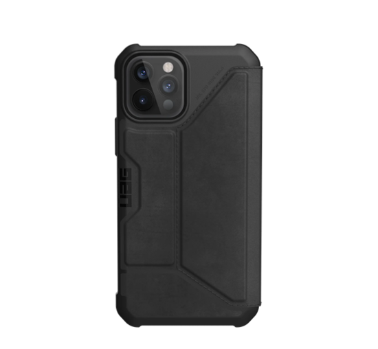 iPhone 12/ 12 Pro UAG Metropolis fokozott védelmet biztosító bőr fliptok fekete