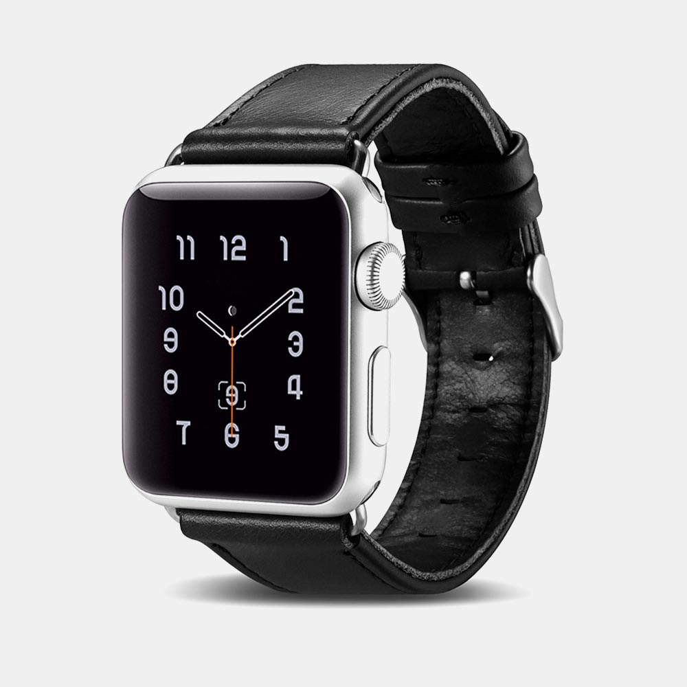 iCarer Valódi bőr óraszíj Apple Watch 42/44/45 mm fekete