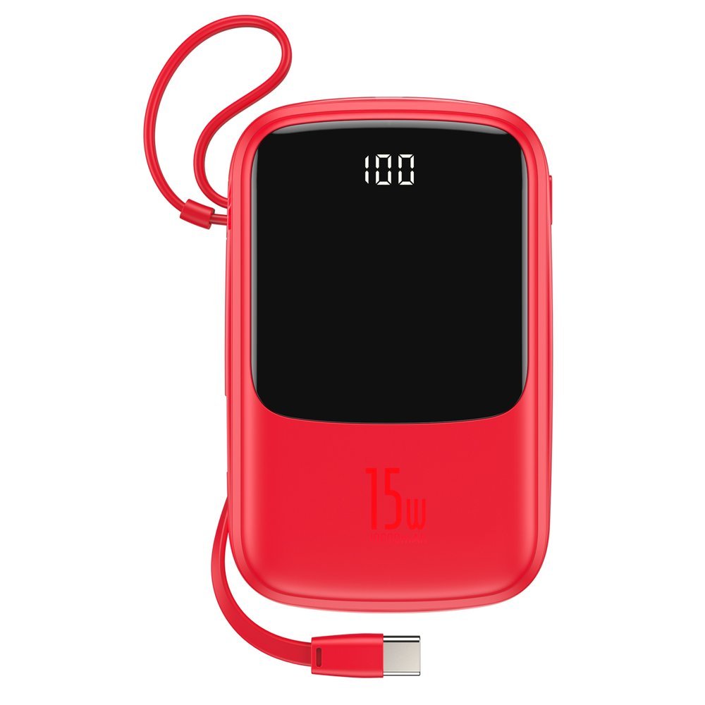 Baseus Q pow powerbank 10000 mAh 3A 15W 2x USB / USB Type-C integrált Type-C kábellel piros (PPQD-A09)