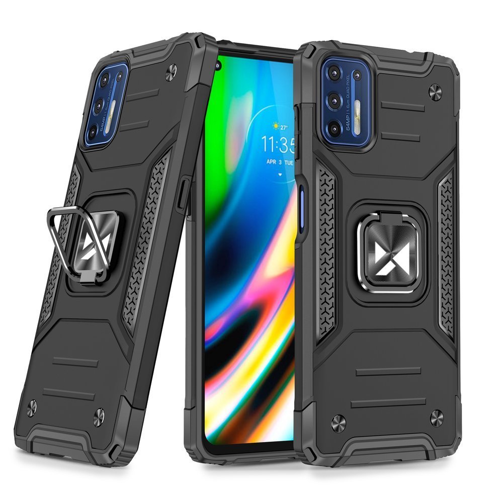 Wozinsky Ring Armor Case Kickstand telefontok Motorola Moto G9 Plus fekete