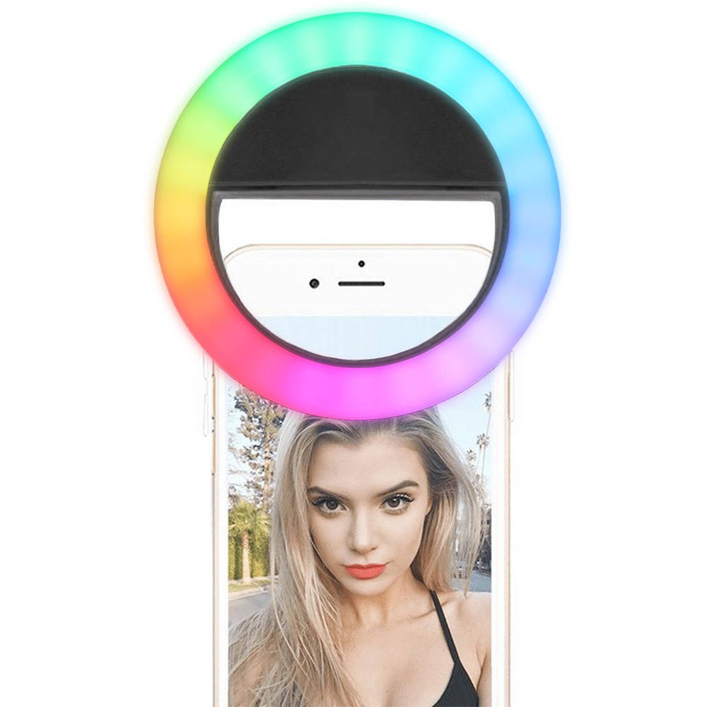RGB LED Selfie körfény USB, tölthető + Micro USB kábel fekete