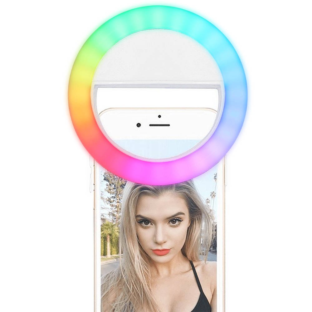 RGB LED Selfie körfény USB, tölthető + Micro USB kábel fehér