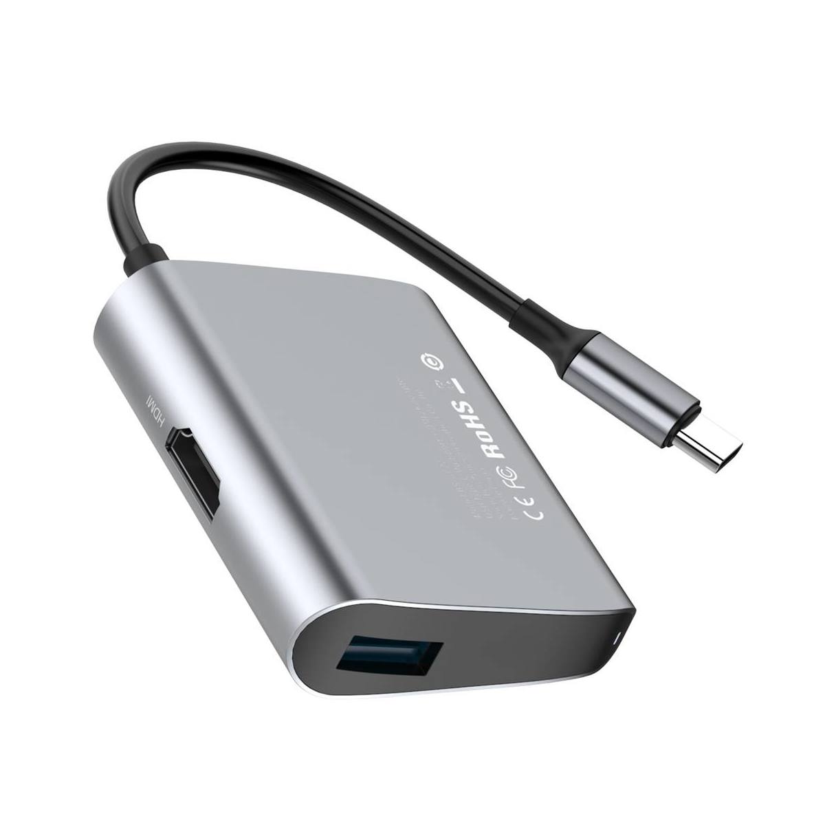 BASEU ENJOYMENT USB TYPE-C ADAPTER HUB - HDMI+USB 3.0 ALJZATTAL SZÜRKE (CATSX-D0G)
