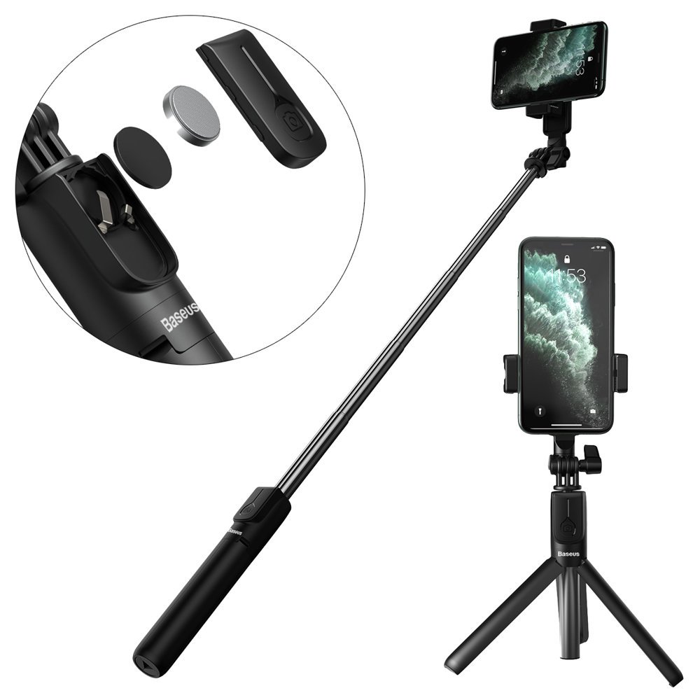 Baseus Selfie bot és teleszkópos tripod állvány bluetooth kioldóval fekete (SUDYZP-F01)