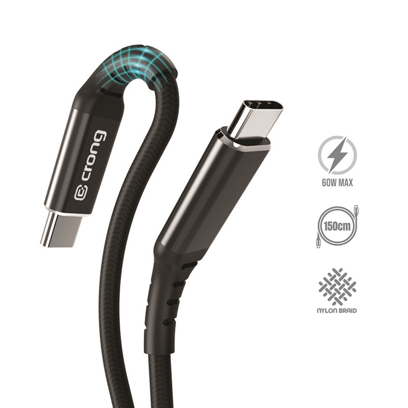 Crong Armor Link 60 W-os fonott kábel USB C - USB C 150 cm fekete