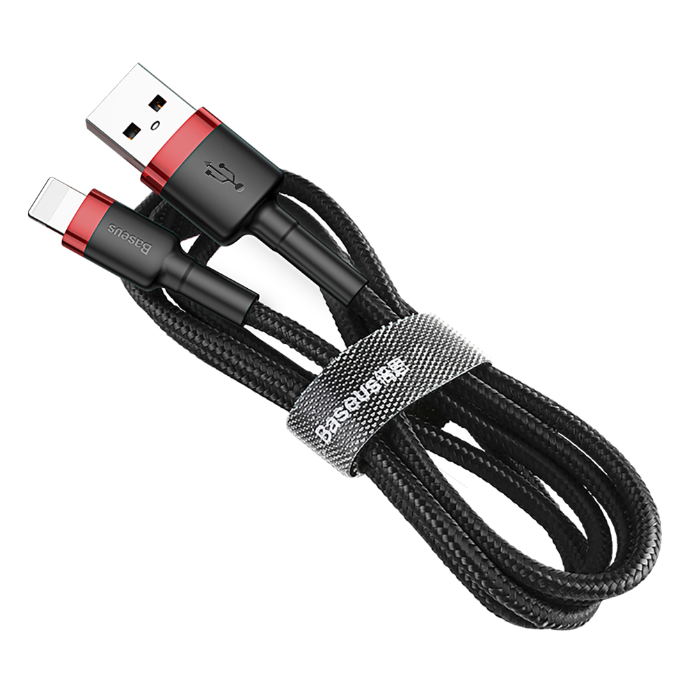 Baseus Cafule Nylon harisnyázott USB/Lightning kábel QC3.0 2.4A 0.5m fekete/piros (CATKLF-A19)