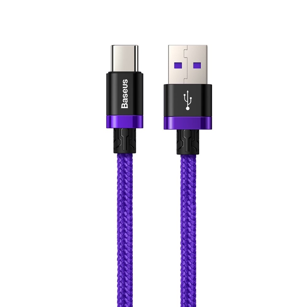 Baseus Purple Gold Red USB/ USB Type-C nylon harisnyázott kábel 40W gyorstöltési teljesítménnyel QC3.0 2m lila (CATZH-B05)