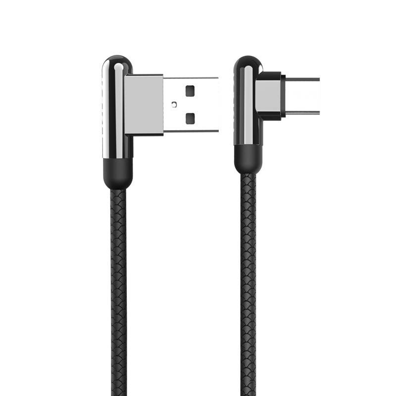 KAKU Zinc Alloy USB - USB Type-C kábel 90° döntött 3.2A 1.2m fekete (KSC-125)