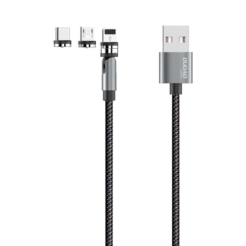  Dudao Mágneses USB kábel + Lightning / USB Type-C / micro USB csatlakozók 3A 1m szürke (L9Pro)