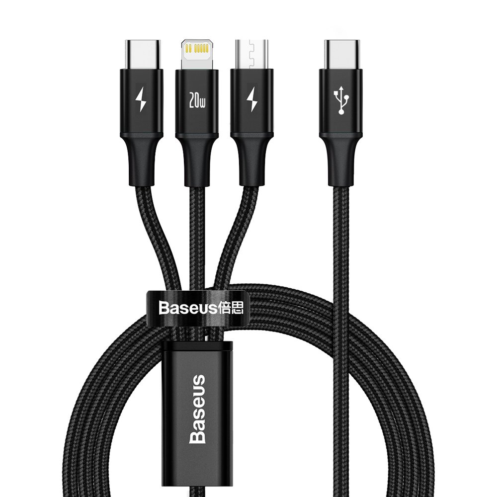 Micro USB Type-C - Lightning/ USB Type-C/ Micro USB kábel 1.5m fekete Baseus Rapid 3in1 (CAMLT-SC01)